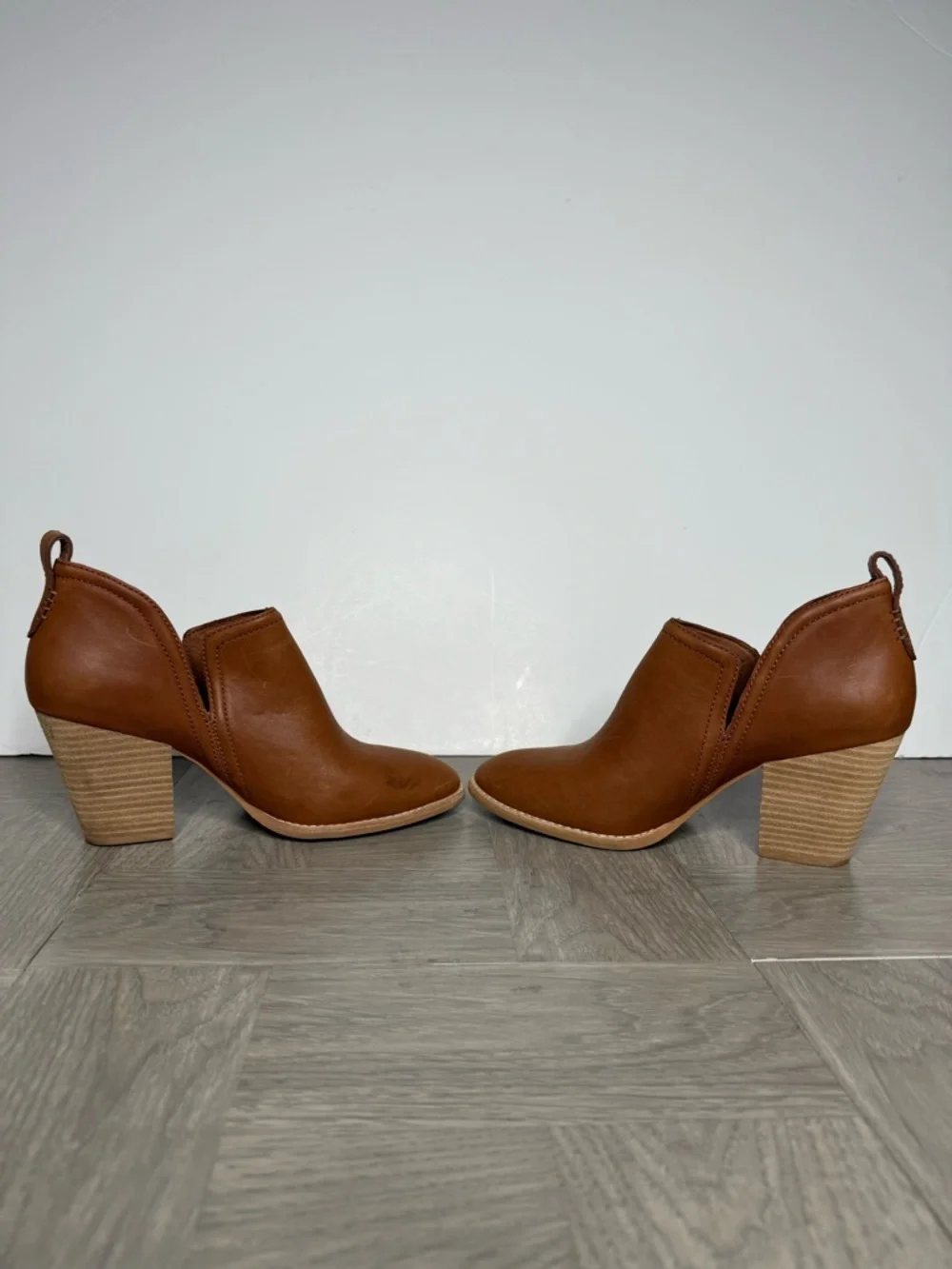 Jeffrey Campbell Rosalee Brown Leather Heeled Bootie 8 1/2